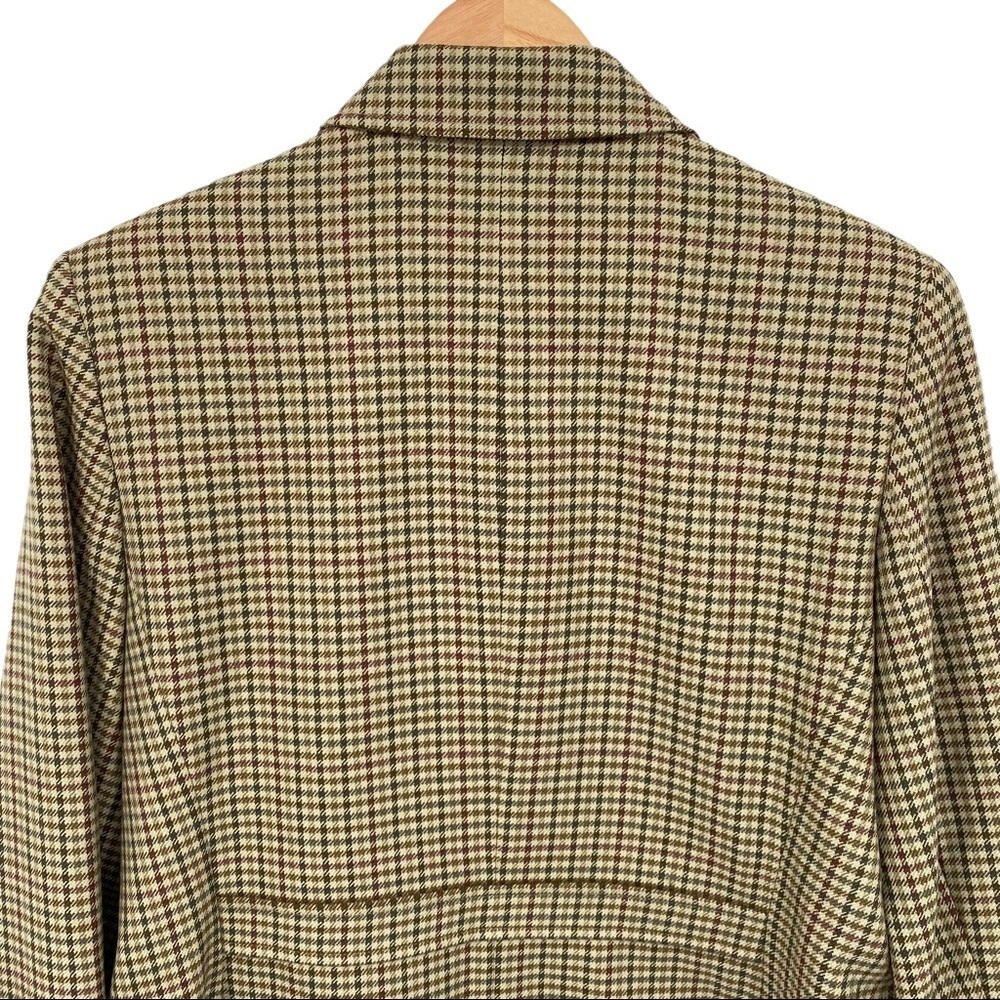 Talbots Vintage Houndstooth Wool Zipper Blazer Jacket Green Tan Women's 12P - Picture 7 of 13